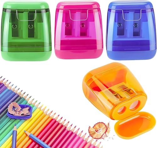 Alriedy 4 Stück Anspitzer Mit Behälter,Spitzer Mit Dose,Farben Anspitzer mit Behälter,Doppelloch-Bleistiftspitzer Pencil Sharpener