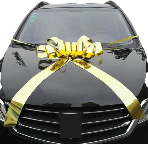 Waltonalice Große Autoschleife Geschenkschleife Riesenschleife Hochzeit Autoschmuck Riesen Auto Schleife Große Schleife für Auto Weihnachten Hochzeit Party Deko Gold 100 cm