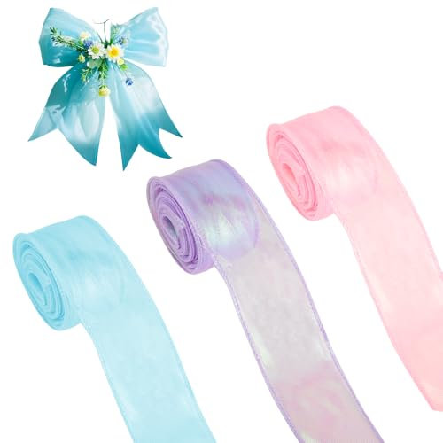 3 Rolls Shimmer Transparent Ribbon - Chiffonband & Organza Ribbons - 45mm x 9m Organzaband Geschenkband for Gift Wrapping, Bouquet Decoration, Wedding, Crafting