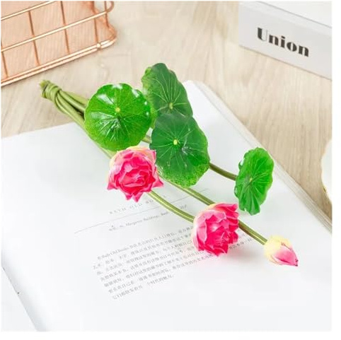 KüNstlicher Lotus 27 cm gemischte Farbe künstliche Blume lebensechte Seerose Mikro Landschaft lange Lotus for Hochzeit Teich Garten gefälschte Pflanzen Dekor FüR Gartenteichdekoration(Rose red)