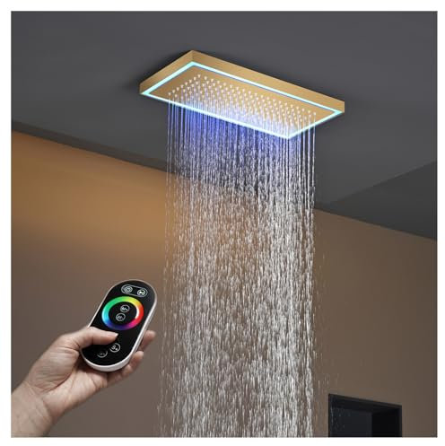 PINCHU LED Shower Head 40X20CM Rectangular Showerhead, Rainfall Ceiling Mount Showerheads, 304 Stainless Steel, with Remote Control 64 Color Lights