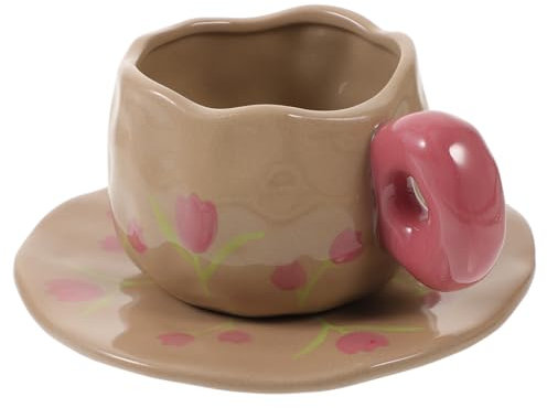 BESTOYARD 1set Ceramic Coffee Mug with Saucer Vintage Water Tea Cup for Home Office Cafe and Restaurant for Coffee Tea and Hot Beverages