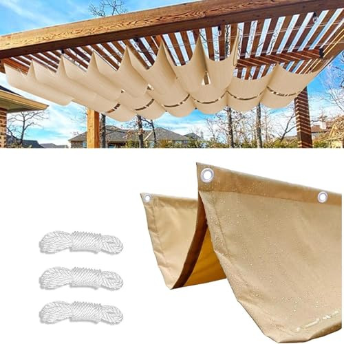 Tenda a Vela Parasole a Onda Retrattile, Vela Ombreggiante Impermeabile, Telo Ombreggiante Con Occhiellato, Tenda A Vela Per Esterno Sole Giardino, Solare Schermo UV (Beige,1.8×5m(BxL))