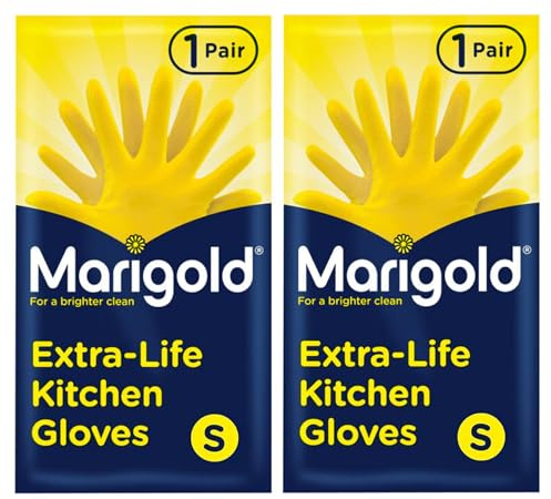 Marigold Kitchen Gloves 2 Pair Small - Multipurpose Waterproof Heavy Duty Household Gloves for Cleaning Kitchen, Bathroom & Dishwashing