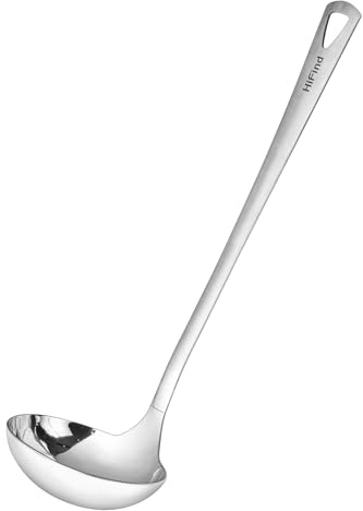 Cooking Spoon 12.2 Inches Kitchen Stainless Steel Round Ladle, Heavy-Duty, Heat Resistance, Rust-Resistant Kitchen Ergonomic Handle for Chefs Serving Soups, Stews