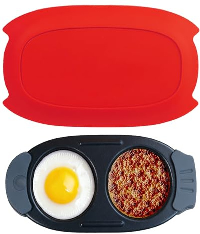 KINDLUME Cocedor de Huevos, Recipientes Microondas, Hervidor de Huevos, 2-en-1 Cocina Huevos Microondas para Huevos Escalfados, Fácil de Limpiar, para Desayunos Rápidos, Cocina Diaria