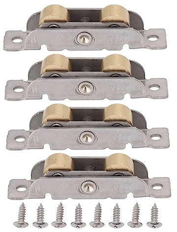 Bewinner 4PCS Sliding Door Roller Assembly, Stainless Steel & Copper Ball Bearing Wheels for Patio Glass Doors, Replacement Track Rollers with Screws (Flat Wheel)