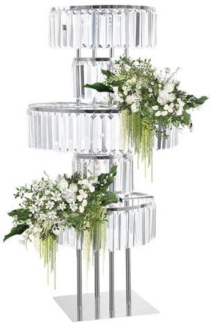 Vase colonne de fleurs en cristal à 5 niveaux - 110 cm de haut - Support décoratif en métal - Pour mariage, fiançailles, anniversaire, décoration de table - Argenté