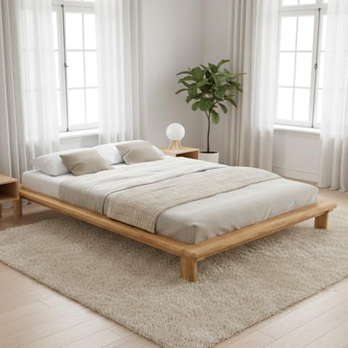 skølm Skald Futonbett 140x200 cm, Eiche massiv, Natur geölt, mit Stauraum | Bettgestell aus Massivholz, lackiert, Bettrahmen 25 cm hoch, stabiles Holzbett, Massivholzbett, Doppelbett, Holzrahmen