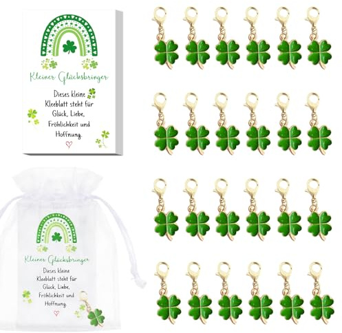 24er Set Glücksbringer Schlüsselanhänger Kleeblatt mit Karte Organzabeutel | Glücksbringer Prüfung, Motivationsgeschenke, Weihnachtsgeschenke, Viel Glück Geschenke für Silvester, Abitur & Abschied