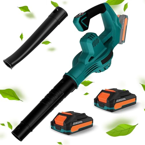 Souffleur de Feuilles sans Fil 20V avec Batterie 2,0Ah et Chargeur, Puissance de 330 CFM pour Le Nettoyage des pelouses, Jardins et garages, léger
