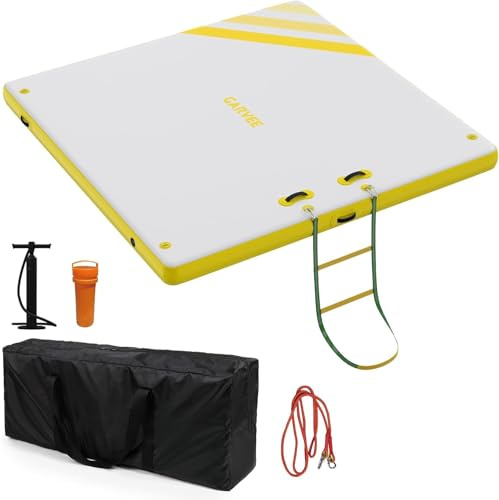 Garvee Inflatable Floating Dock, 2.6 x 2.6 m Floating Island with Portable Carrying Bag, Rope Ladder & Pump, Multi-Person Swim Water Mat for Adult, Non-Slip Air Raft Platform for Lake Pool Beach