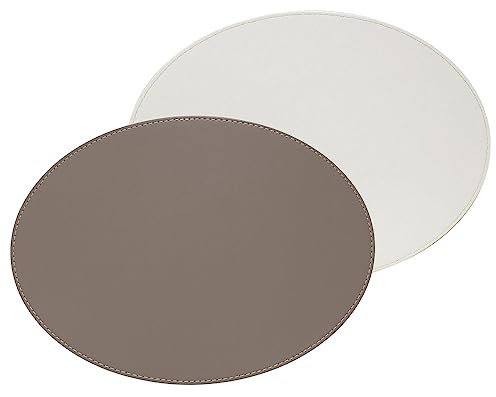 FREEFORM Duo Platzset oval, Kunstleder wendbar, 45x34 cm, Taupe/Weiß | Tischset, beidseitig nutzbar, hitzebeständig bis 90 °C, pflegeleicht, flach lagerbar, elegantes Design, praktisch