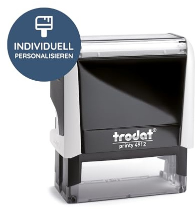 STEMPEL-FABRIK Trodat Printy 4912 Adressstempel 47x18 mm, 5 Zeilen, Weiss | der Trodat Adress-Selbstfärber mit Wunschtext – 5 Zeilen für die komplette Anschrift, Kissen austauschbar