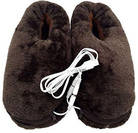 SUPVOX Fußwärmer Plüsch USB Elektrische Hausschuhe Baumwolle Plüsch Slippers für Alter Mann (Kaffee)