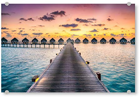 artboxONE Acrylglasbild 90x60 cm Reise Malediven - Sonnenuntergang - Bild Sonnenuntergang bungalows Hotel