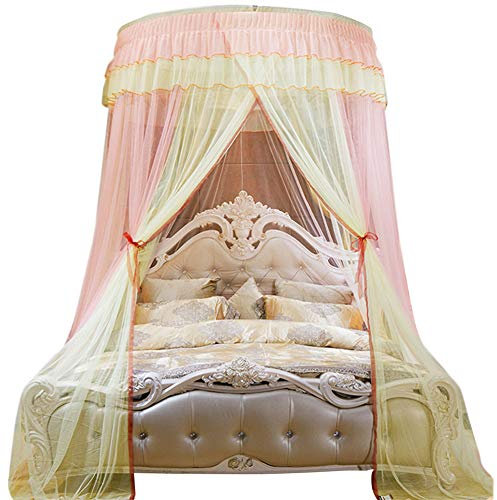 SimidunEUR Moskitonetz Bett, Moskitonetz Romantische Prinzessin Bett Baldachin Kuppel Mücken Netz Runden Betthimmel Schlafzimmer Dekoration für Mädchen & Erwachsene,Rosa Gelb,Bett 1,2 M