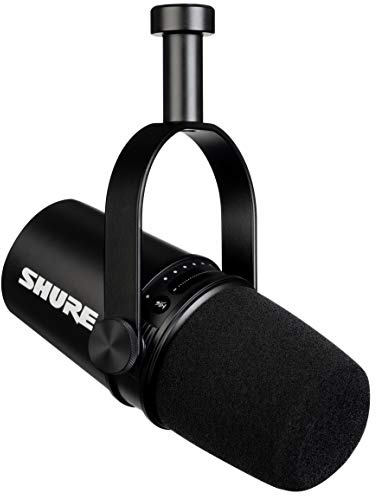 Shure MV7 USB Podcast Microphone for Podcasting, Recording, Live Streaming & Gaming, Built-In Headphone Output, All Metal USB/XLR Dynamic Mic, Voice-Isolating Technology, TeamSpeak Certified - Black