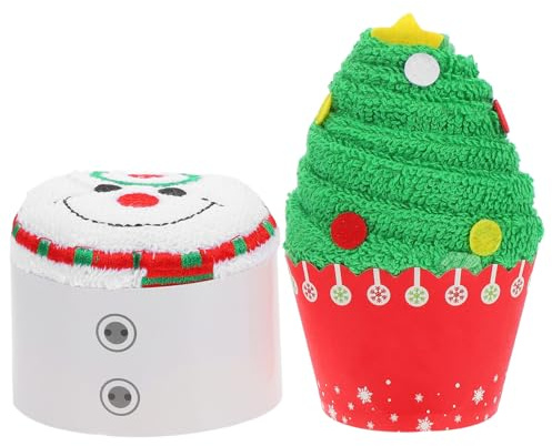 Healifty Weihnachtshandtuch-Set, Weihnachtshandtuch, Geschirrtuch, weiße Baumwolle, Weihnachtsbaum und Schneemann, 2 Stück