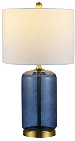 SAFAVIEH Lighting Collection – Novah Modern Blue Glass 26-Inch Table Lamp, LED Bulb Included, Bedroom Living Room Home Office Nightstand Desk (TBL4283B)