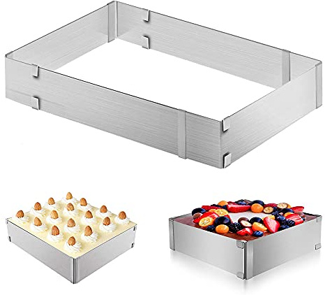 Cadre Pâtisserie, Acier Inoxydable Moule Pâtisserie, Moule Pâtisserie Rectangulaire, Équerre Télescopique Réglable En Acier Inoxydable Cercle de Mousse pour Faire Des Génoises, Des Pâtisseries(Argent)