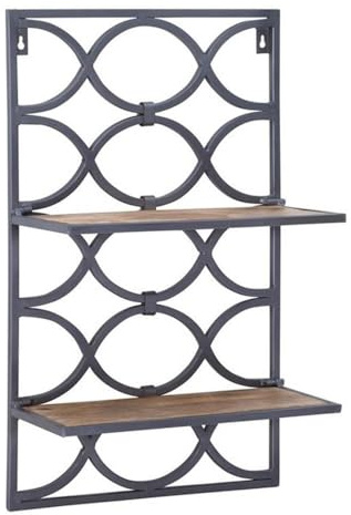 Powell Linon Eli Wall Shelves Natural Distressed Wood Interwoven Iron Frame in Charcoal