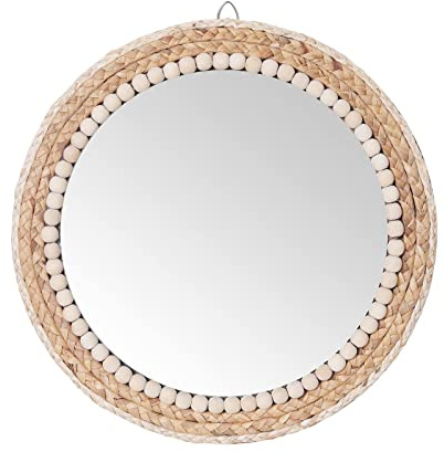 SWTHONY 38 cm boho rund hängande väggspegel dekorativ rottingcirkel väggmonterad spegel för bondgård, vardagsrum, sovrum, badrum