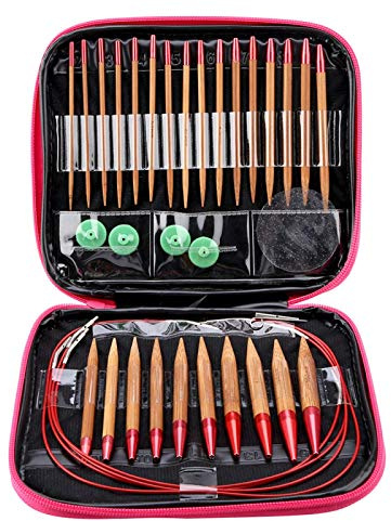 GOTOTOP Rundstricknadel Set, 13 Größen Bambus | Austauschbares Nadelspiel für Handarbeit, Carbonisiert Bambus, Aluminium Verbinder