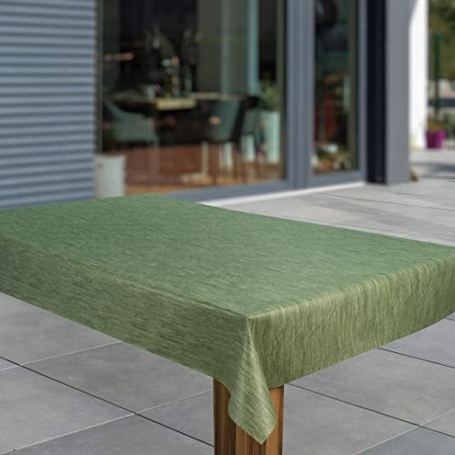 laro Wachstuch-Tischdecke Abwaschbar Garten-Tischdecke Wachstischdecke PVC Plastik-Tischdecken Eckig Meterware Wasserabweisend Abwischbar, Muster:Leinenoptik Grün, Größe:130x200