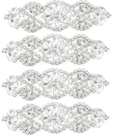 MILISTEN 4er Set Strass Applikationen (10 x 3 cm) - Kristall Strass Patches zum Aufbügeln oder Aufnähen - Funkelnde Verzierung für Brautkleid, Gürtel, Schuhe & DIY Handwerk - Silber
