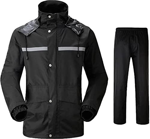 FiorHOCc Combinaison de Pluie pour Homme imperméable,équipement de Pluie pour Homme imperméable,Ensemble de Combinaison de Pluie pour Moto 2 pièces Noir
