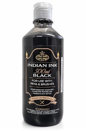Graff-City Black Indian Ink 500m Water Based Drawing Ink Bottle, Highly pigmented for Brush, Ink Pen or Airbrush