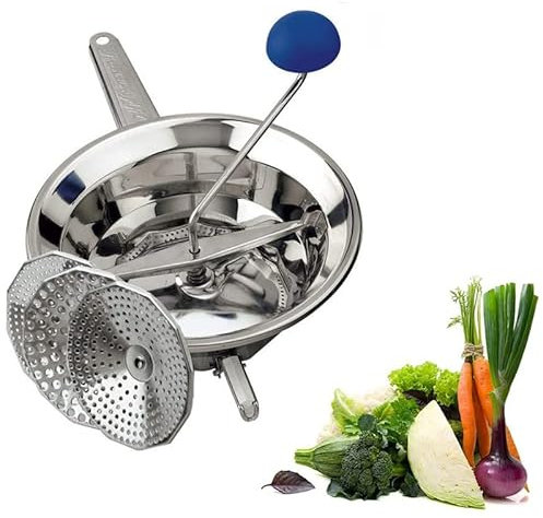 Virsus Passatutto in acciaio inox 18/10, DIAMETRO 20cm, 3 Dischi in dotazione, passaverdure manuale antiruggine per schiacciare patate, verdure, legumi, zuppe, salse, pomodori, Made in Italy