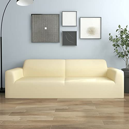Tidyard Stretch Sofahusse 3-Sitzer Sofabezug Sofa Hussen Sofabezug Stretchhusse aus Polyesterjersey Wiederverwendbar Passend für die meisten Creme Polyester-Jersey