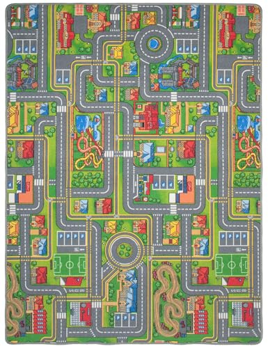 e-floor Kinderteppich, Teppich für EIN Kinderzimmer, Stadtmotiv, Kinderteppich Straßen und Wege, Teppich für Jungen und Mädchen, für Schlafzimmer und Spielzimmer, Kindergärten, 150 x 200 cm Grau