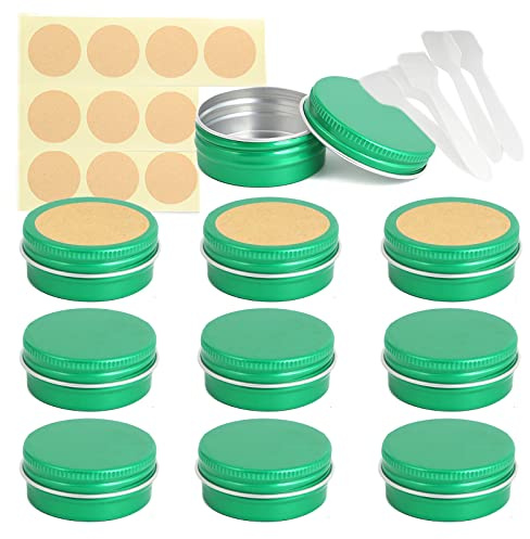 LusDoly Pack of 20, 15ml Green Empty Round Aluminium Tins Cosmetics Container Pots with Screw Lids for Lip Balm, Lotion, Cream, Masks, Mini Candles, Cosmetics