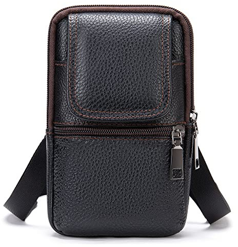 Herren Leder Handy Gürteltasche, Handy Umhängetaschen Herren Leder, Vertikale Leder Handy Schultertasche Gürtel Handytasche Bauchtasche Brieftasche Hüftentasche Taille mit Karabiner für Outdoor Sport