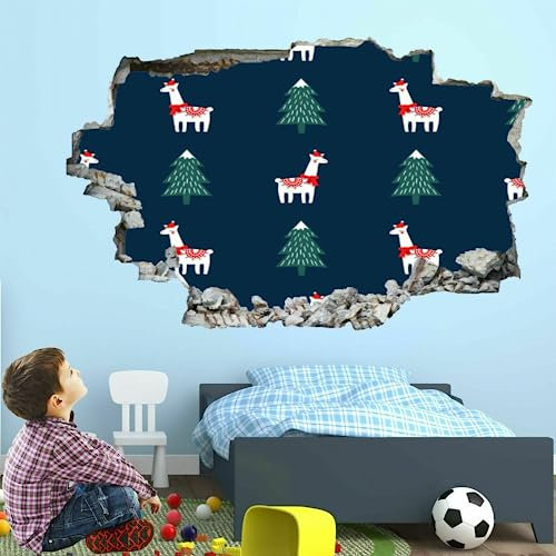 3D-Wandaufkleber | Alpaka-Kunst-Vinyl-Dekor-Aufkleber | Weihnachtsthema abnehmbar | Abziehen und aufkleben | Gebrochene Bordüre für Mädchen und Jungen, Schlafzimmer, Kinderzimmer, Zimmerdekoration