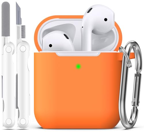 R-fun Custodia per Airpods 1a/2a generazione (2016/2019),Cover Airpods protettiva in morbido silicone con LED visibile sulla parte anteriore,con kit di pulizia,Arancione