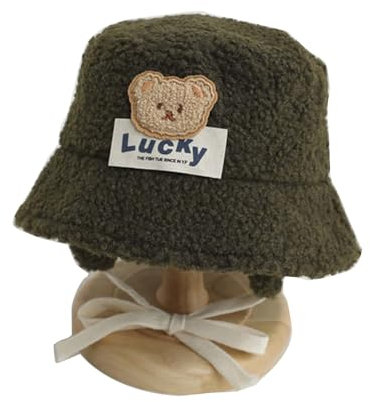 WATERBELINE Babymütze, süßer Bär, Lammwoll-Eimermütze für Kinder, warme und modische Fischermütze, Herbst-/Wintermütze, leicht, für Jungen und Mädchen