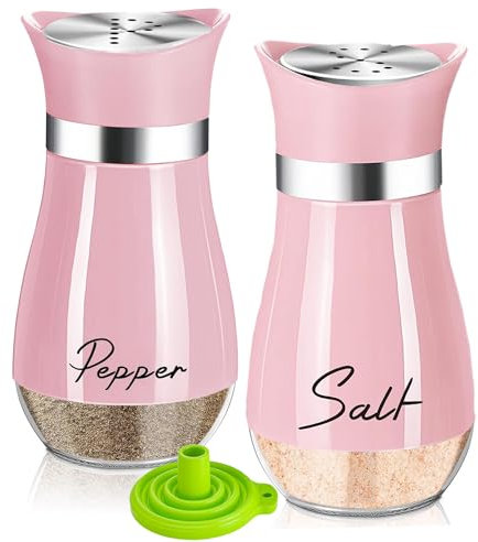 UDQYQ Edelstahl Salz- und Pfefferstreuer Set mit Glasflasche, Gewürzspender Küchenzubehör für Haus, Küche, Restaurant, Esstisch (Rosa)