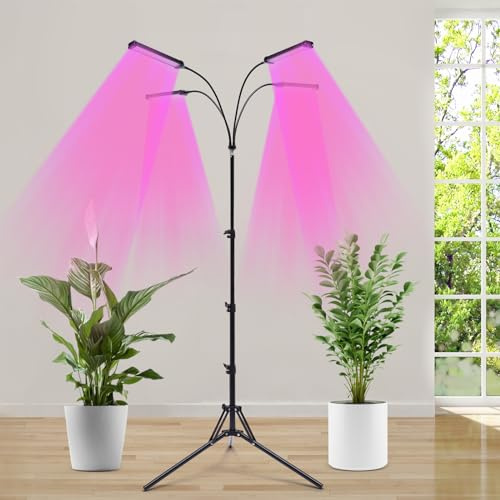 KenSyuInt 4 Kopf LED Pflanzenlampe Dimmbare Vollspektrum Wachstumslicht mit Stativ Pflanzenlicht Pflanzenleuchte Wachstumslampe Zimmerpflanzen Bodenpflanzenlicht mit Fernbedienung