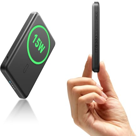 ESR for MagSafe Power Bank, 0.55 in Ultra-Compact 5,000mAh MagSafe Portable Charger,15W Ultra-Fast Battery Pack, 20W USB-C MagSlim Charger with Cable for iPhone 17/16/15/14/13/12, Black