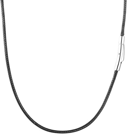 RWQIAN Cadena de Cuero Para Hombres Collar de Cuero Sintético Negro,Collar Tejido de Acero Inoxidable con Cierre Cadena 46cm Regalo del Día Del Padre 2mm