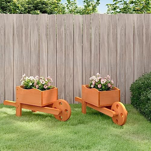 Sufrk Fioriere a Carriola 2 pz 47x15x19 cm Legno Massello di Abete,Rustic Garden Supplies - Carriola Ornamentale, per Piante