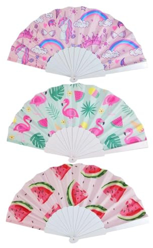 VEHYEGOI 3 Pieces Printed Folding Fans, Hand Fans For Children, Small Hand Fans, Colorful Fans, Colorful Hand Fans, Stable Hand Fans