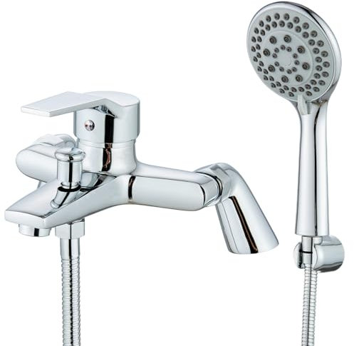 Eovem Bath Mixer Tap, Single Lever Chrome Bath Tap with Shower Attachment, Modern Square Bathtub Tub Tap 180mm Bath Filler Bathroom Bath Shower Mixer Tap