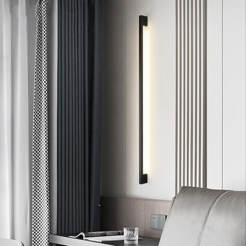 LED Wandleuchte Innen Schwarz Lange Wandlampe Aluminium 3000K/4000K/6000K Kreative LED Wandbeleuchtung Treppenhaus Wandstrahler Schlafzimmer Wohnzimmer Flurleuchte (80cm,Schwarz Neutrales Licht)