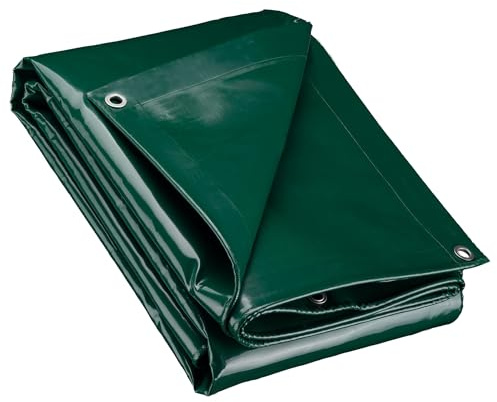 Wiltec Lona impermeable verde 4 x 6 m con ojales de acero inoxidable, 650 g/m² resistente a los rayos UV, moho y desgarro, poliéster con revestimiento de PVC y bordes reforzados, ideal para exteriores