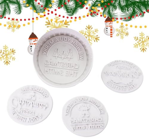 Acunny Frohe Weihnachten Keksstempel,Weihnachtskeksstempel | 4x Weihnachtskuchen-Keksstempel,Runde Plätzchenfondantform, Kuchendekoration, Backform für Süßigkeiten, Schokoladensnacks